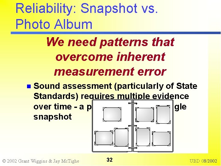 Reliability: Snapshot vs. Photo Album We need patterns that overcome inherent measurement error Sound