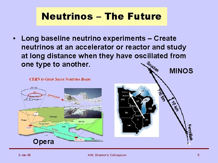Neutrinos – The Future • Long baseline neutrino experiments – Create neutrinos at an
