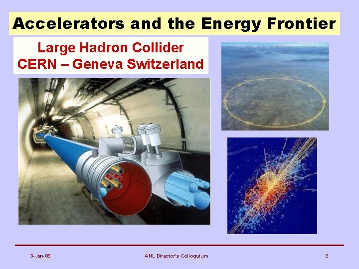 Accelerators and the Energy Frontier Large Hadron Collider CERN – Geneva Switzerland 3 -Jan-06