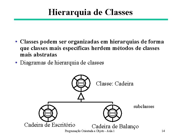 Hierarquia de Classes • Classes podem ser organizadas em hierarquias de forma que classes