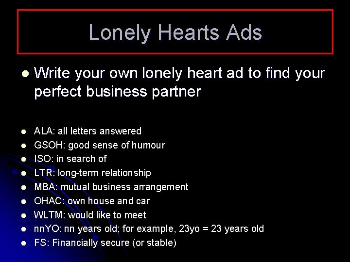 Lonely Hearts Ads l Write your own lonely heart ad to find your perfect