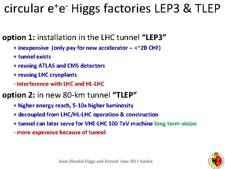 + circular e e Higgs factories LEP 3 & TLEP option 1: installation in