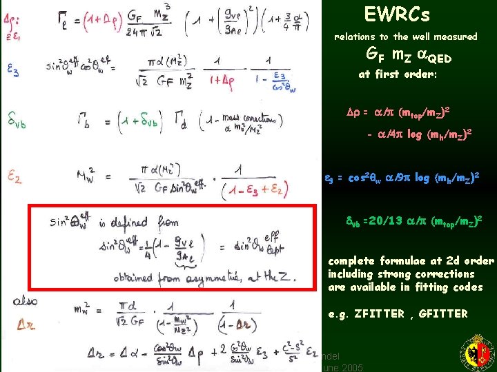 EWRCs relations to the well measured GF m. Z a. QED at first order: