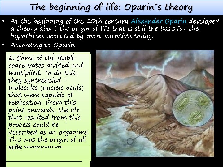 The beginning of life: Oparin´s theory • At the beginning of the 20 th