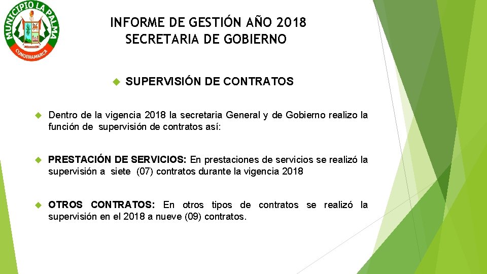INFORME DE GESTIÓN AÑO 2018 SECRETARIA DE GOBIERNO SUPERVISIÓN DE CONTRATOS Dentro de la
