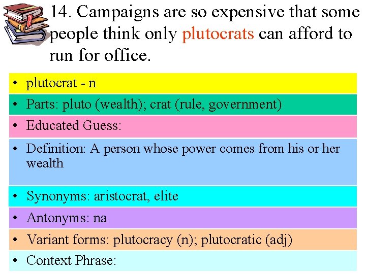 14. Campaigns are so expensive that some people think only plutocrats can afford to