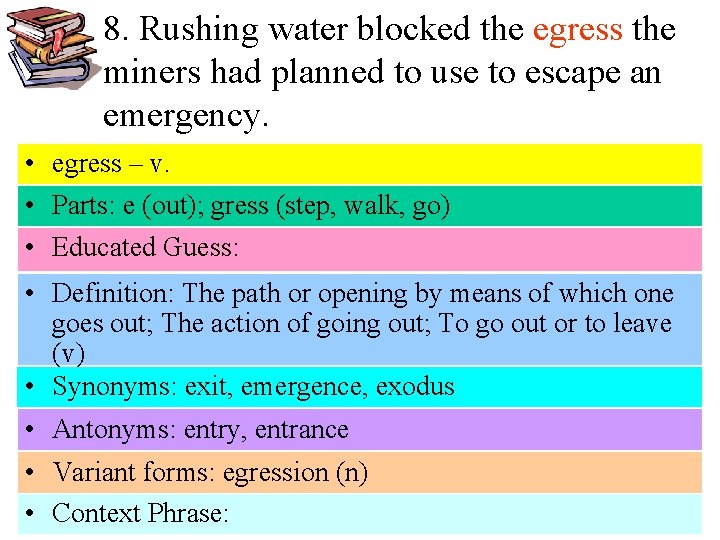8. Rushing water blocked the egress the miners had planned to use to escape