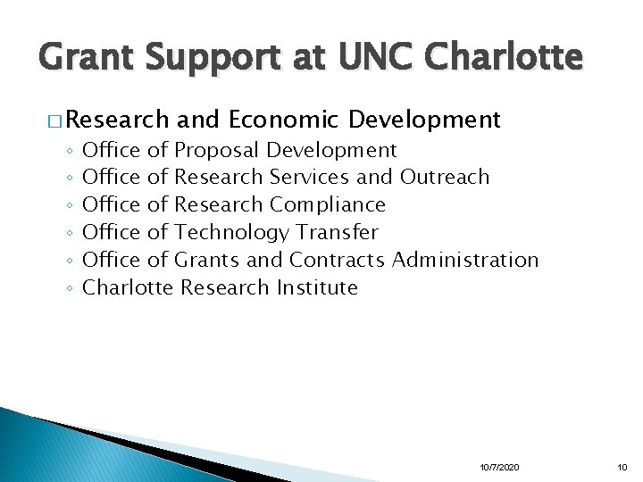 Grant Support at UNC Charlotte � Research ◦ ◦ ◦ and Economic Development Office