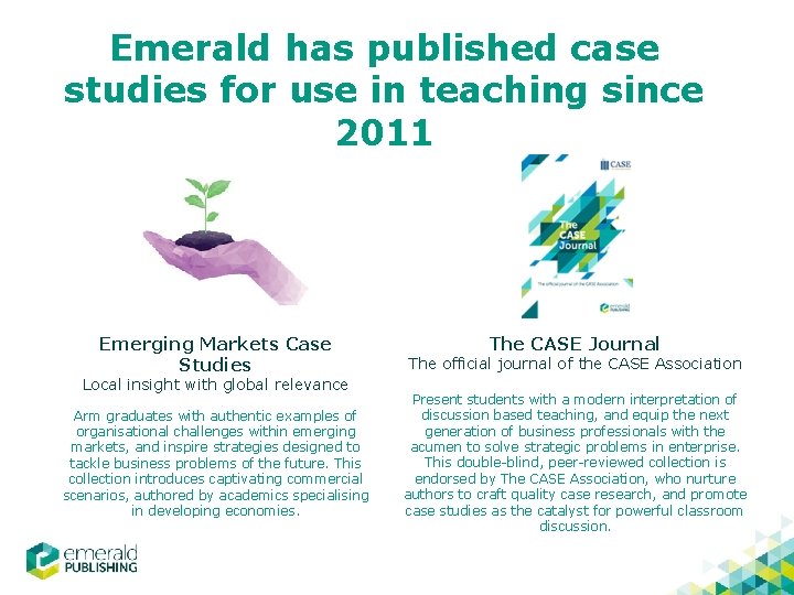 Emerald has published case studies for use in teaching since 2011 Emerging Markets Case