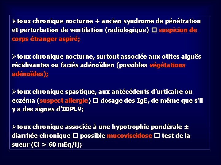 Øtoux chronique nocturne + ancien syndrome de pénétration et perturbation de ventilation (radiologique) �