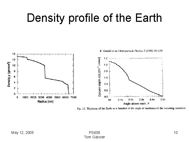Density profile of the Earth May 12, 2009 PS 638 Tom Gaisser 10 