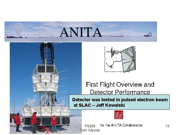 Detector was tested in pulsed electron beam at SLAC – Jeff Kowalski May 12,