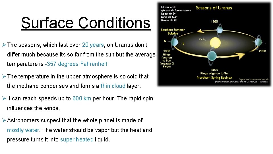 Surface Conditions Ø The seasons, which last over 20 years, on Uranus don’t differ