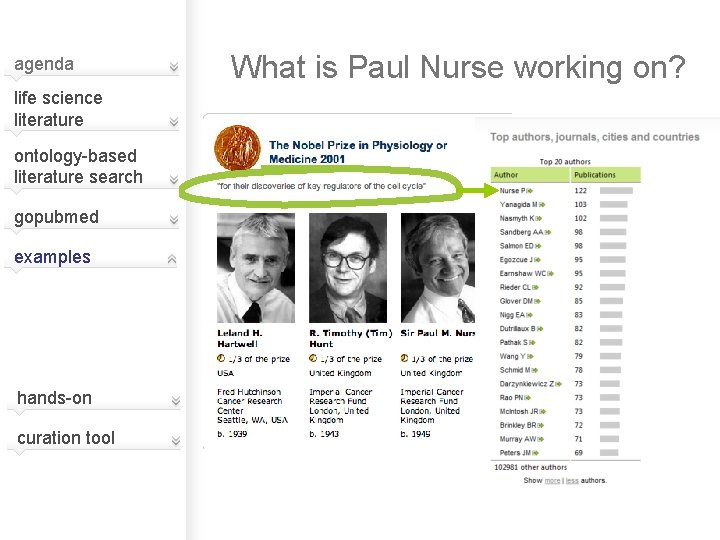agenda life science literature ontology-based literature search gopubmed examples hands-on curation tool What is