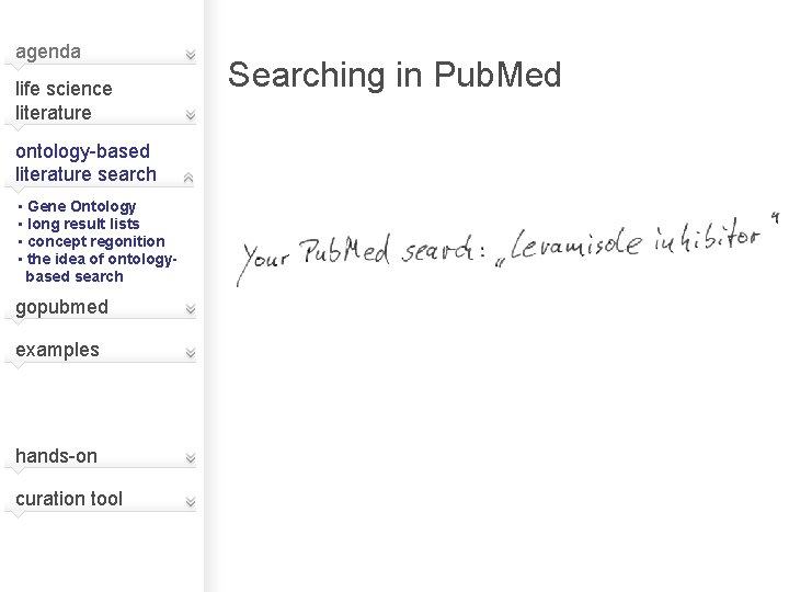 agenda life science literature ontology-based literature search • Gene Ontology • long result lists