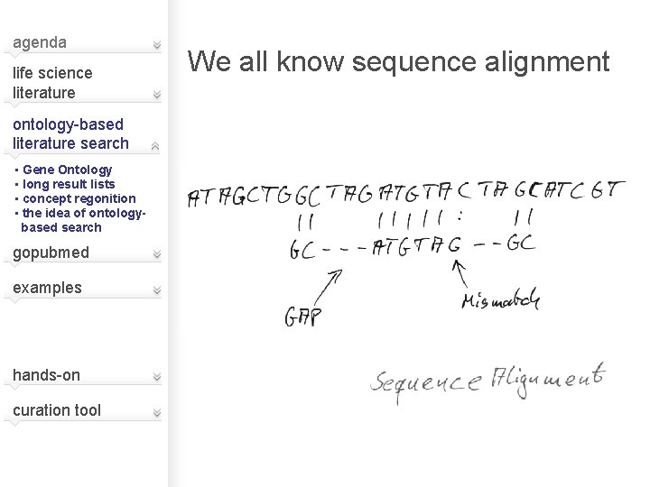 agenda life science literature ontology-based literature search • Gene Ontology • long result lists