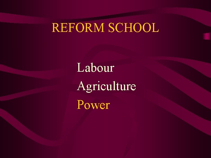 REFORM SCHOOL Labour Agriculture Power 