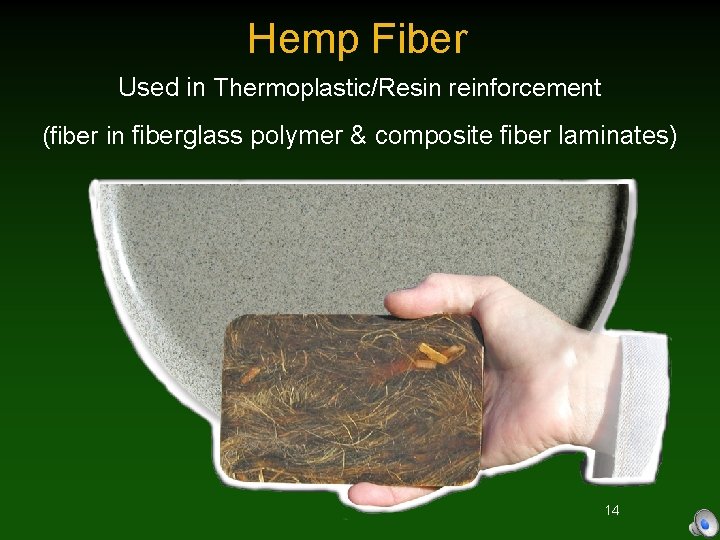 Hemp Fiber Used in Thermoplastic/Resin reinforcement (fiber in fiberglass polymer & composite fiber laminates)