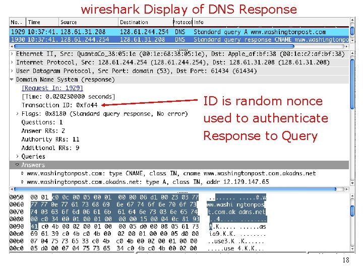 wireshark Display of DNS Response ID is random nonce used to authenticate Response to
