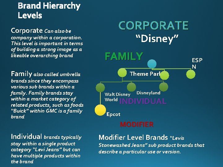 Brand Hierarchy Levels Corporate Can also be company within a corporation. This level is