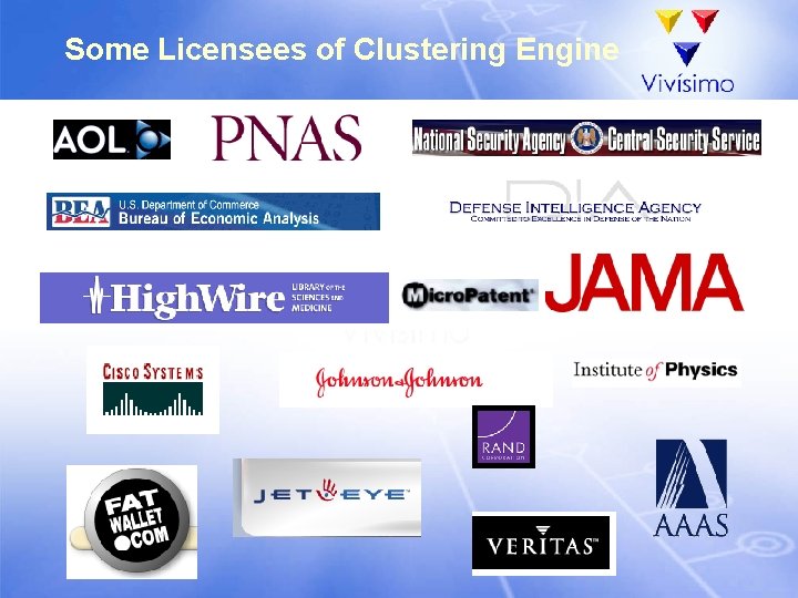 Some Licensees of Clustering Engine 