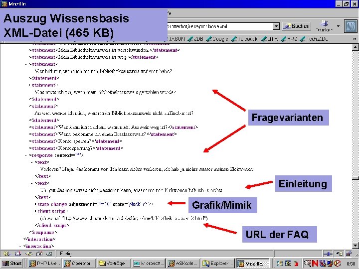 Auszug Wissensbasis UNIVERSITÄTSBIBLIOTHEK XML-Datei (465 KB) Fragevarianten Einleitung Grafik/Mimik URL der FAQ 