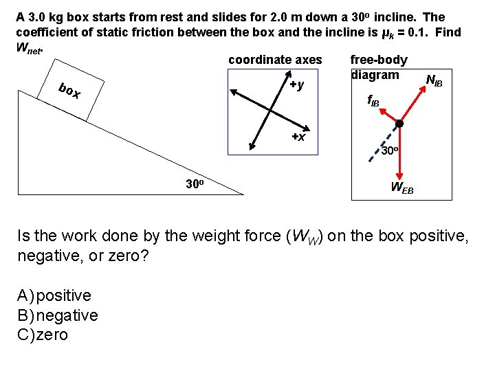 A 3. 0 kg box starts from rest and slides for 2. 0 m