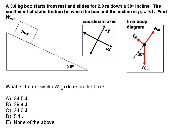 A 3. 0 kg box starts from rest and slides for 2. 0 m