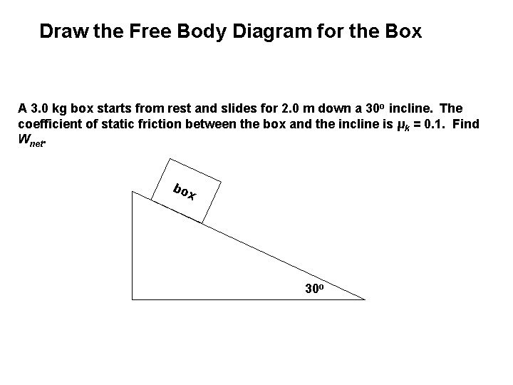 Draw the Free Body Diagram for the Box A 3. 0 kg box starts