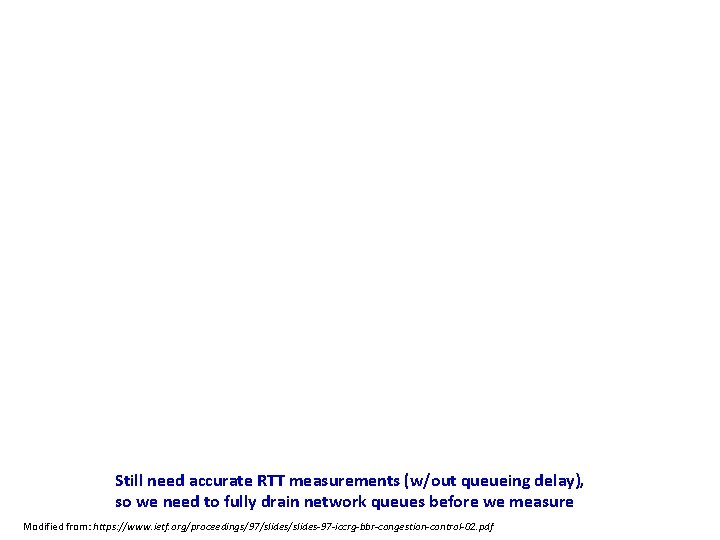 Still need accurate RTT measurements (w/out queueing delay), so we need to fully drain