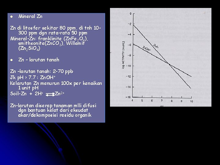 l Mineral Zn Zn di litosfer sekitar 80 ppm, di tnh 10300 ppm dgn