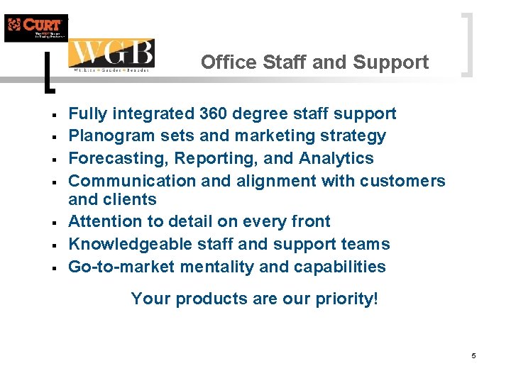 Office Staff and Support § § § § Fully integrated 360 degree staff support