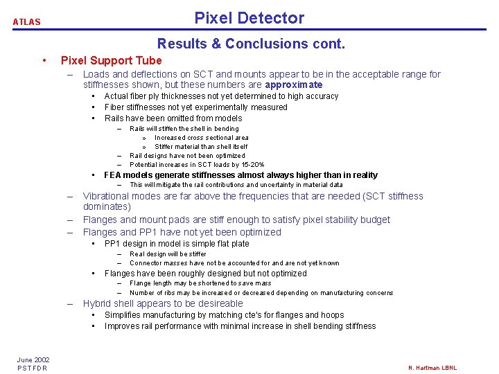 Pixel Detector ATLAS Results & Conclusions cont. • Pixel Support Tube – Loads and