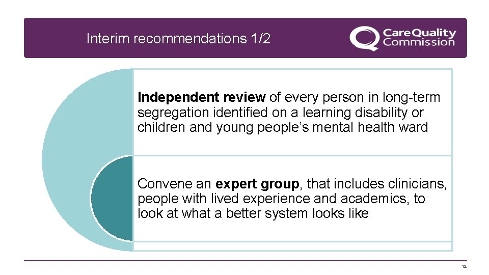Interim recommendations 1/2 Independent review of every person in long-term segregation identified on a