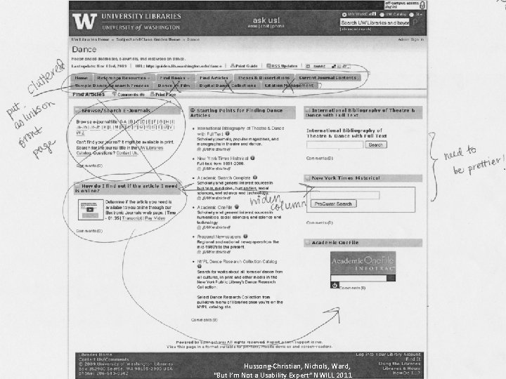 Hussong-Christian, Nichols, Ward, “But I’m Not a Usability Expert” NWILL 2011 Tawatao et al.