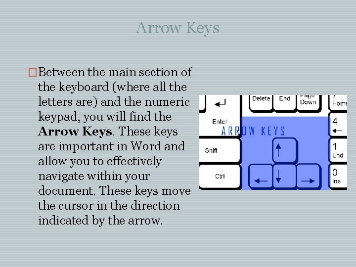 Arrow Keys �Between the main section of the keyboard (where all the letters are)