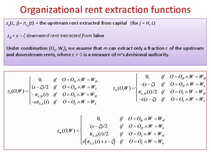 Organizational rent extraction functions zu(L, j)= πL, j(t) = the upstream rent extracted from
