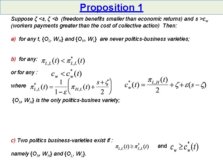 Proposition 1 Suppose ζ <s, ζ <b (freedom benefits smaller than economic returns) and
