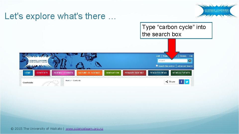 Let's explore what's there … Type “carbon cycle” into the search box © 2015