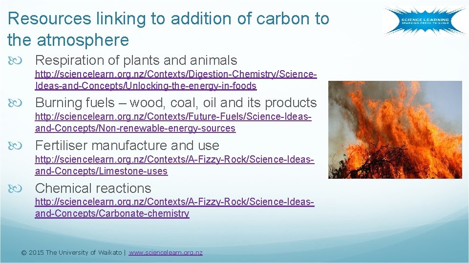 Resources linking to addition of carbon to the atmosphere Respiration of plants and animals