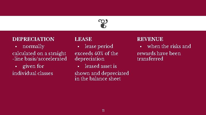 DEPRECIATION ▪ normally calculated on a straight -line basis/acceelerated ▪ given for individual classes