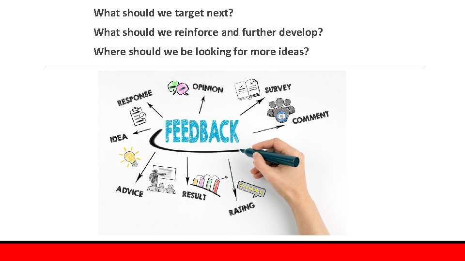 What should we target next? What should we reinforce and further develop? Where should