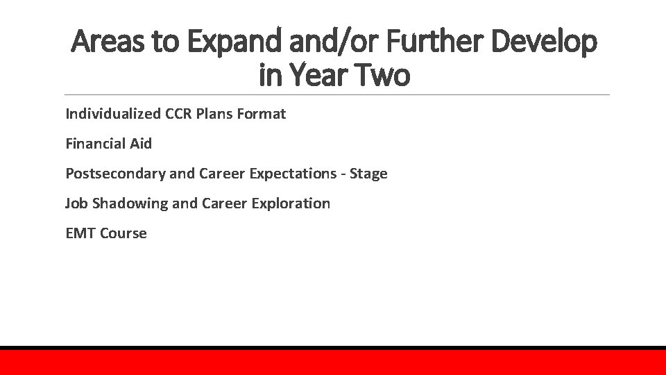 Areas to Expand and/or Further Develop in Year Two Individualized CCR Plans Format Financial