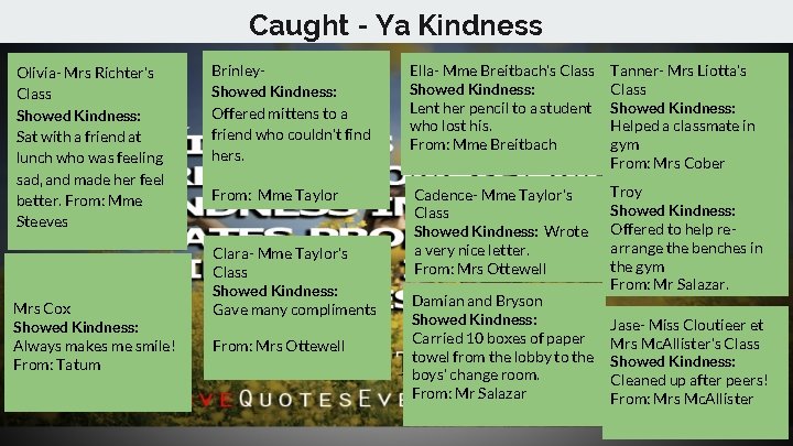 Caught - Ya Kindness Olivia- Mrs Richter’s Class Showed Kindness: Sat with a friend
