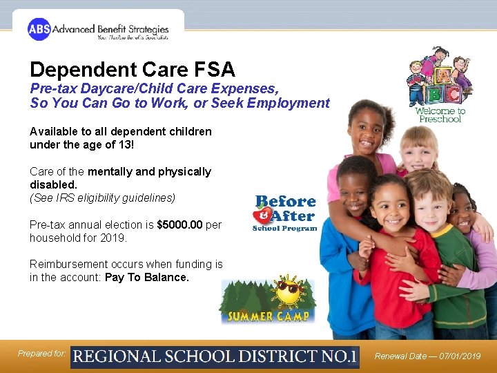 Dependent Care FSA Pre-tax Daycare/Child Care Expenses, So You Can Go to Work, or