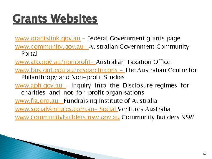 Grants Websites www. grantslink. gov. au – Federal Government grants page www. community. gov.