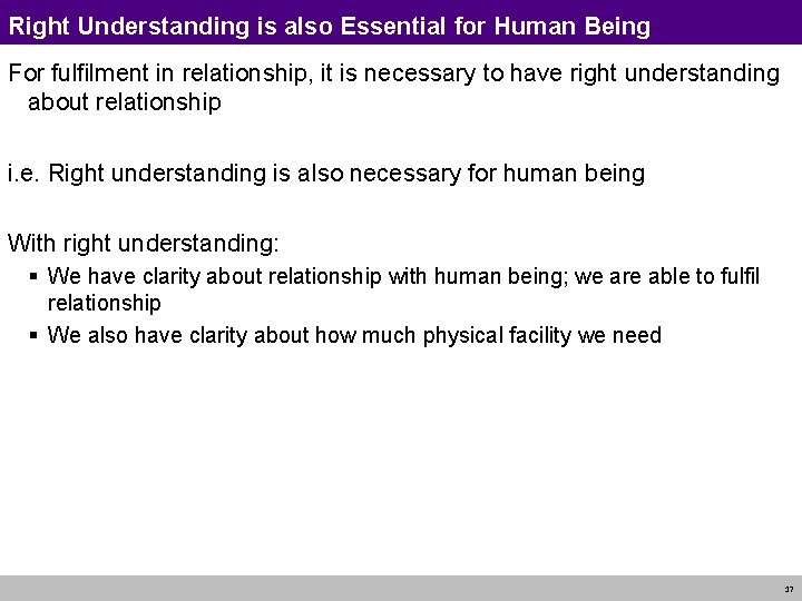 Right Understanding is also Essential for Human Being For fulfilment in relationship, it is
