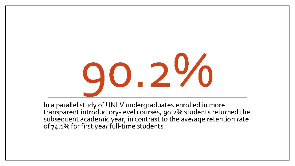 90. 2% In a parallel study of UNLV undergraduates enrolled in more transparent introductory-level