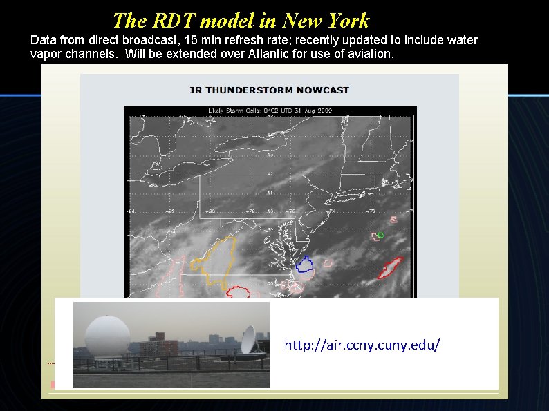 The RDT model in New York Data from direct broadcast, 15 min refresh rate;