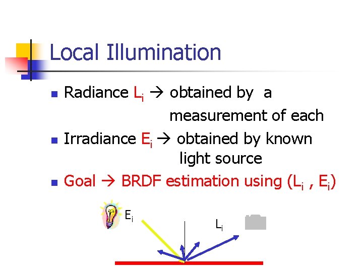 Local Illumination n Radiance Li obtained by a measurement of each Irradiance Ei obtained